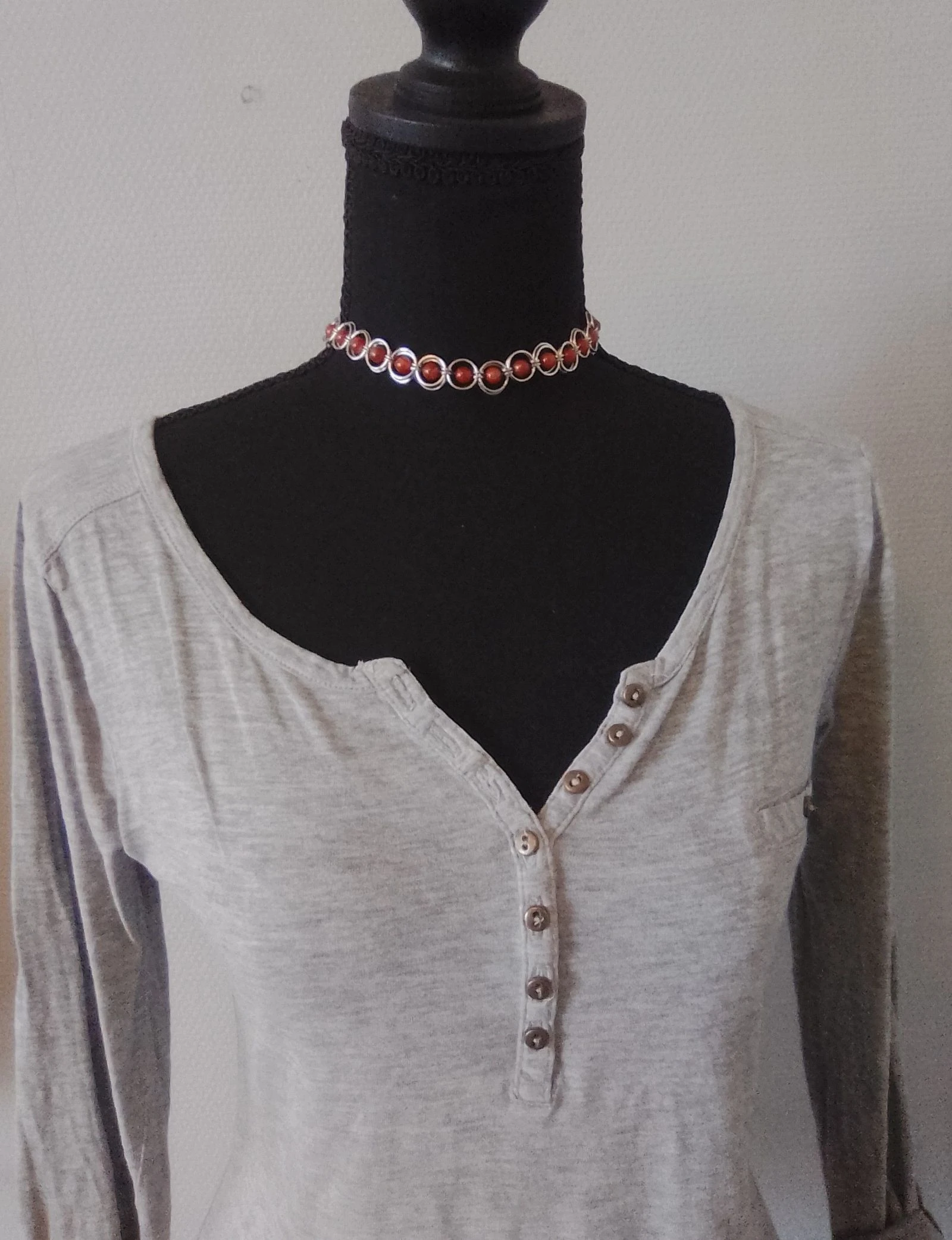 Unisex Japanese chainmail and natural stone choker necklace – photo 2